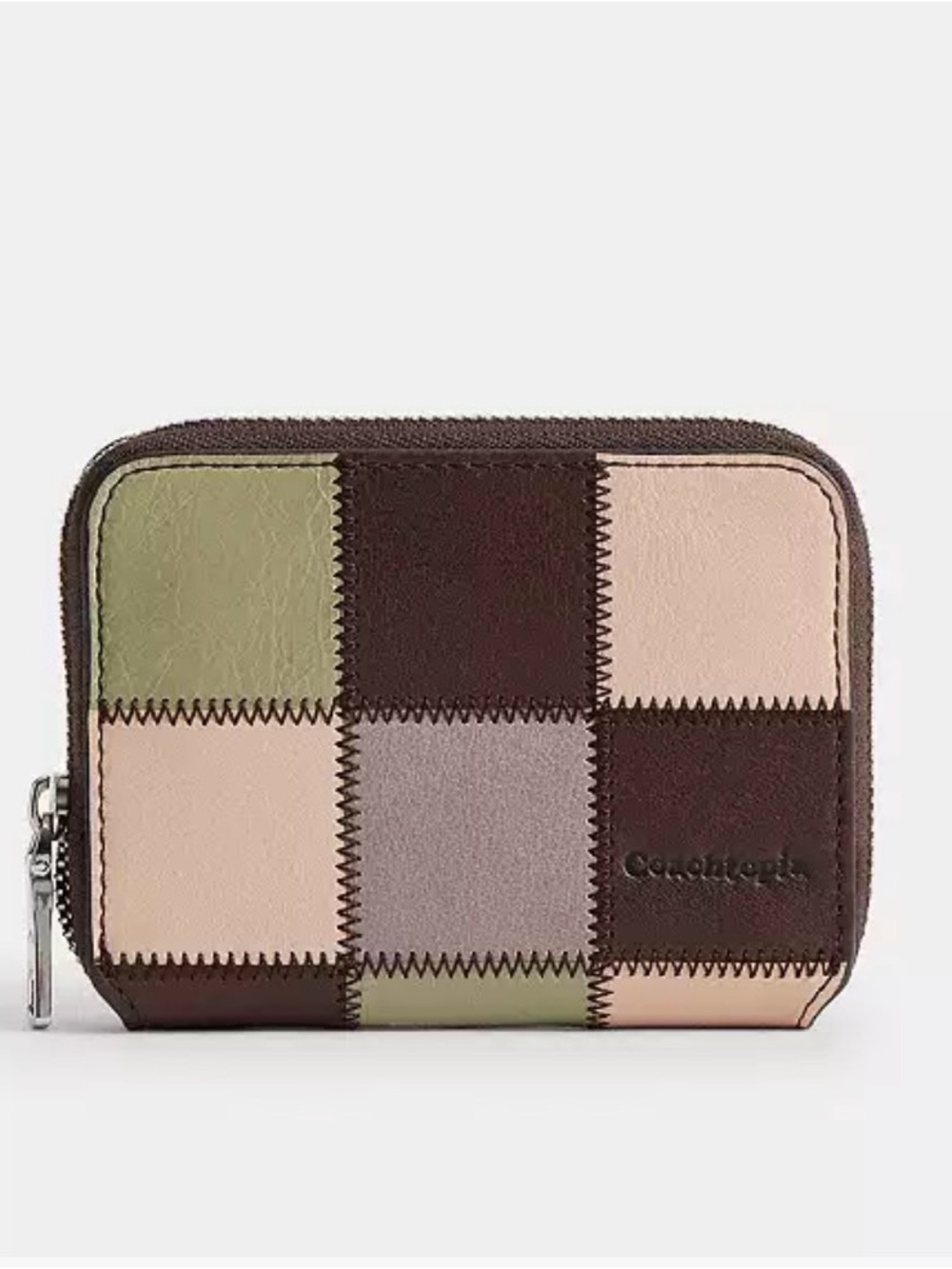Coach Patchwork Zip-Around Small Wallet in Brown, Pink & Olive